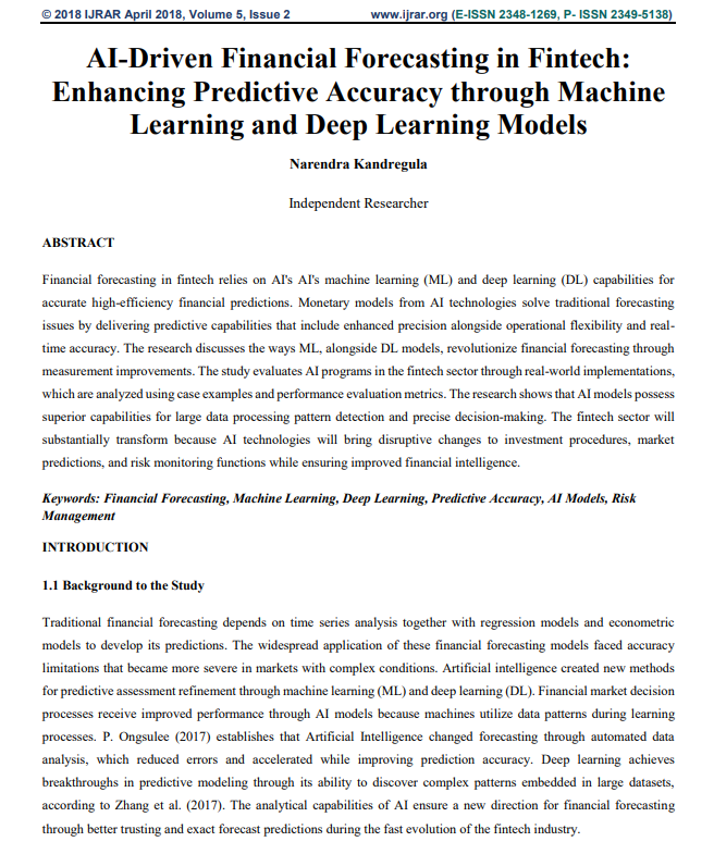 Article: AI-Driven Financial Forecasting in Fintech: Enhancing Predictive Accuracy Through Machine Learning and Deep Learning Models