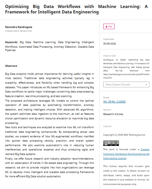 Article: Optimizing Big Data Workflows with Machine Learning: A Framework for Intelligent Data Engineering