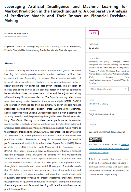 Article: Leveraging Artificial Intelligence and Machine Learning for Market Prediction in the Fintech Industry: A Comparative Analysis of Predictive Models and Their Impact on Financial Decision-Making
