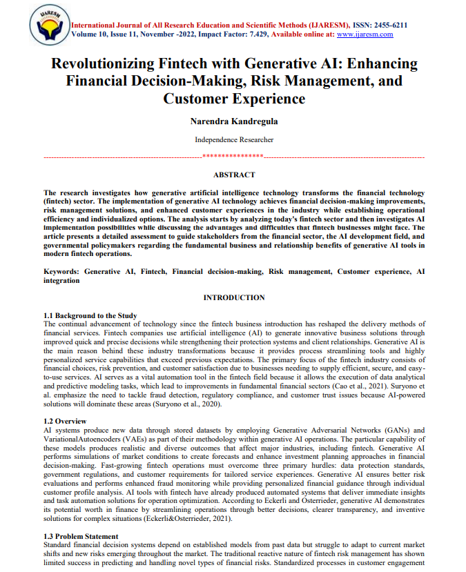 Article: Revolutionizing Fintech with Generative AI: Enhancing Financial Decision-Making, Risk Management, and Customer Experience